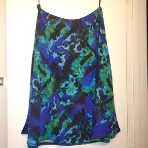 Watercolor design skirt, Sz 12, in Royal blue, green and black